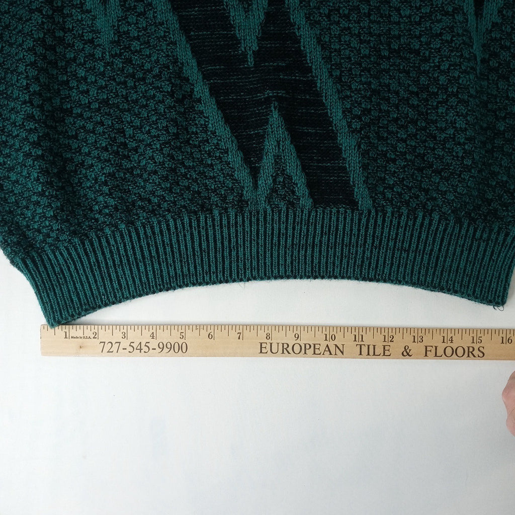 VTG-Saturdays Teal Black Geometric Pattern Knit Sweater Pullover Size M