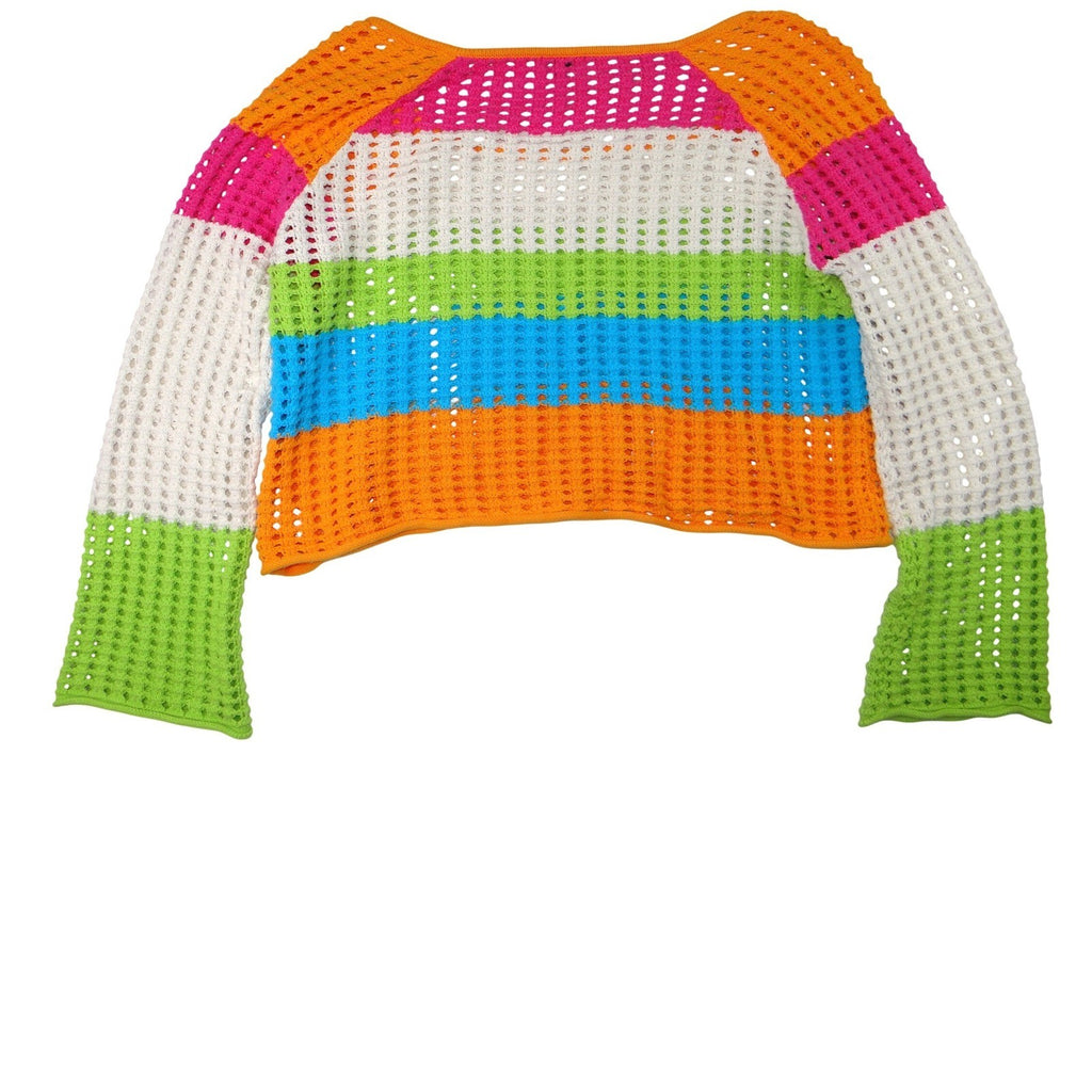 Wild Fable Striped Crochet Square Neck Long Sleeve Cropped Sweater Top Womens XL