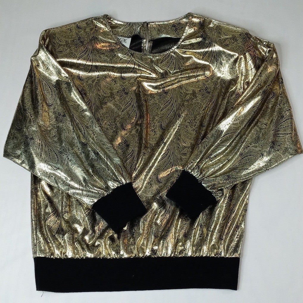 MAYCENE Gold Paisley Metallic Blouse Top Long Sleeve Size Large