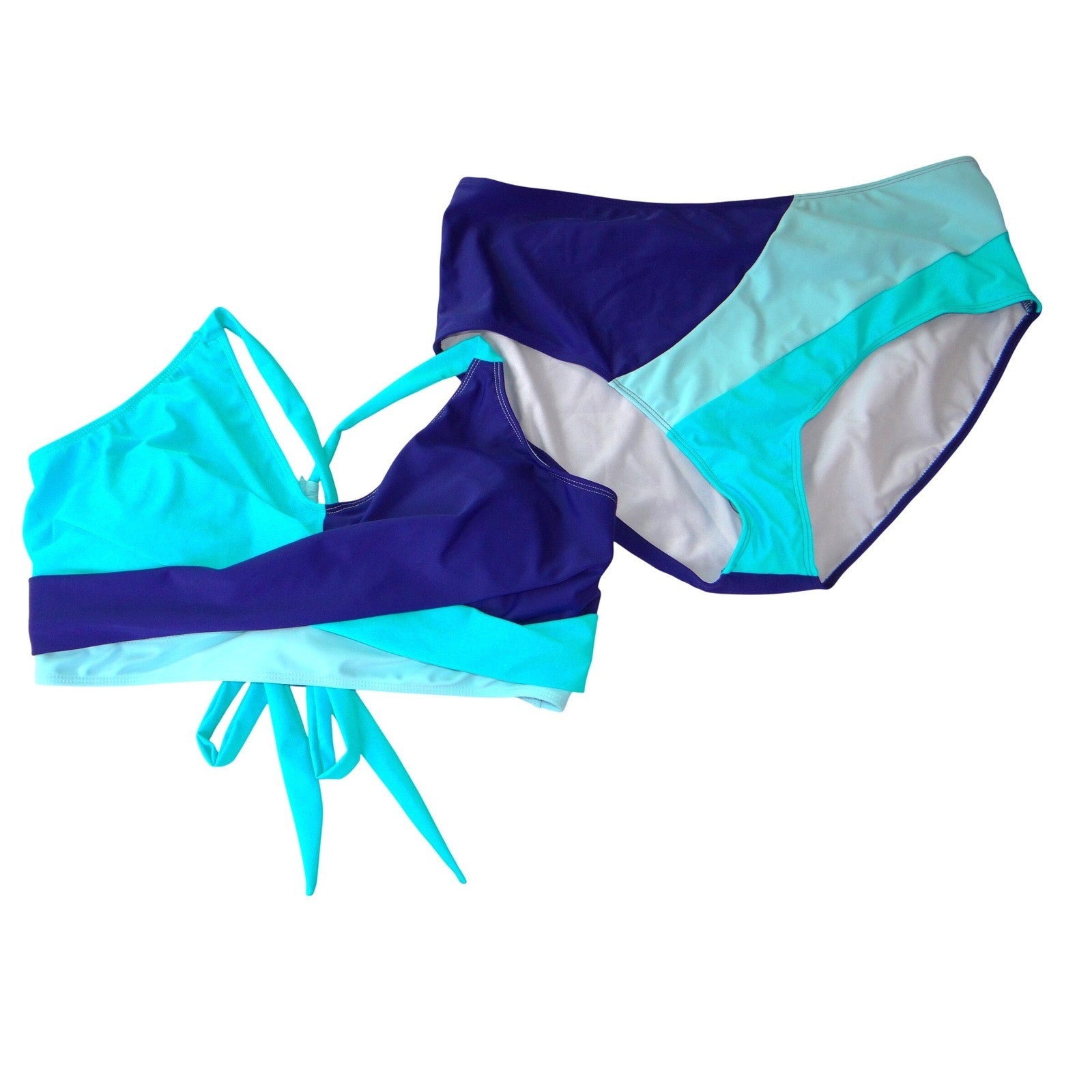 NWT-Rosvigor Womens Plus Size 3XL Colorblock Bikini Set Purple Teal High Waist
