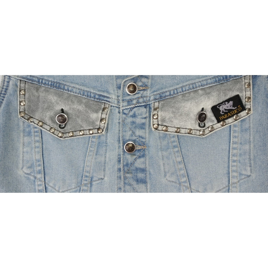 PARASUCO Womens M/M Blue Denim Eagle Patch Sleeveless Vest Jacket
