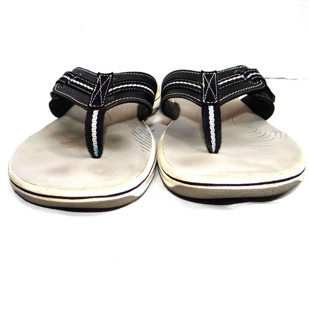 Clarks Womens Flip Flop Sandals Black White Comfort Thong Size 10