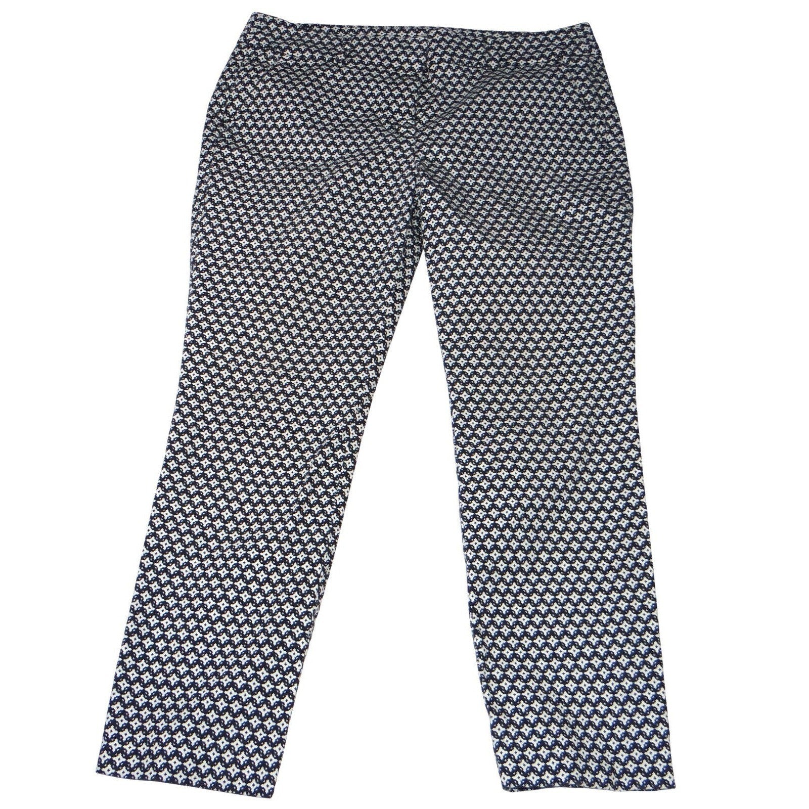 LOFT Outlet Petite Modern Trousers Pants Geometric Print Navy White Size 8P