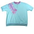 Vintage Jantzen Womens Turquoise Purple Plaid Rose Button Up T Shirt Top XL