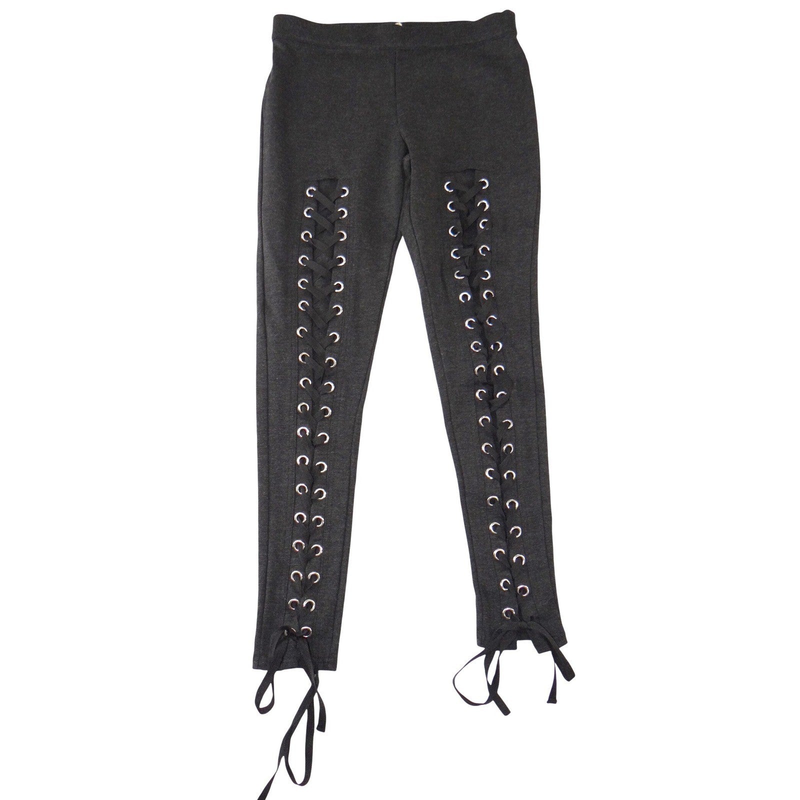 Love Tree Womens Lace Up Front Leggings Charcoal Grey Grommet Skinny Pants S