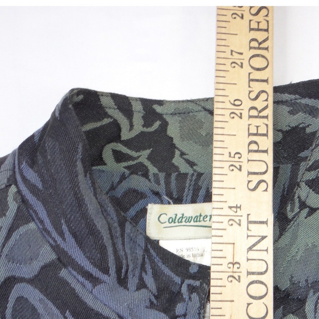 VTG Coldwater Creek Womens Blue Botanical Jacquard Mandarin Collar Jacket Size M