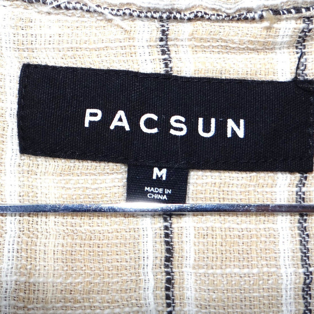 PAC SUN Mens Linen Blend Striped Short Sleeve Button Up Shirt Size Medium Tan