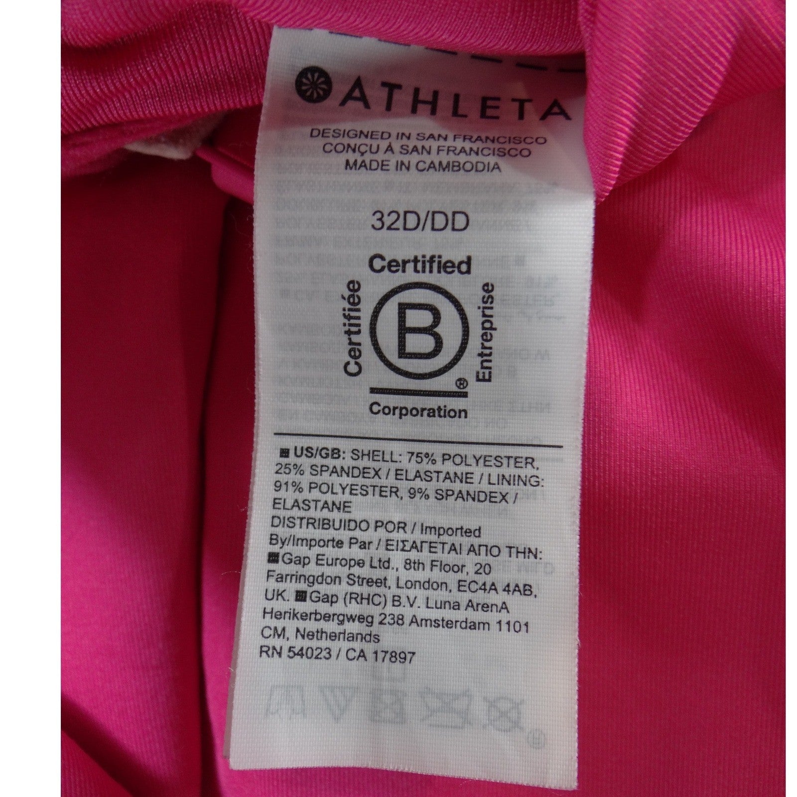 Athleta Womens Hot Pink V-Neck One Piece Swimsuit 32D/DD Adjustable Straps