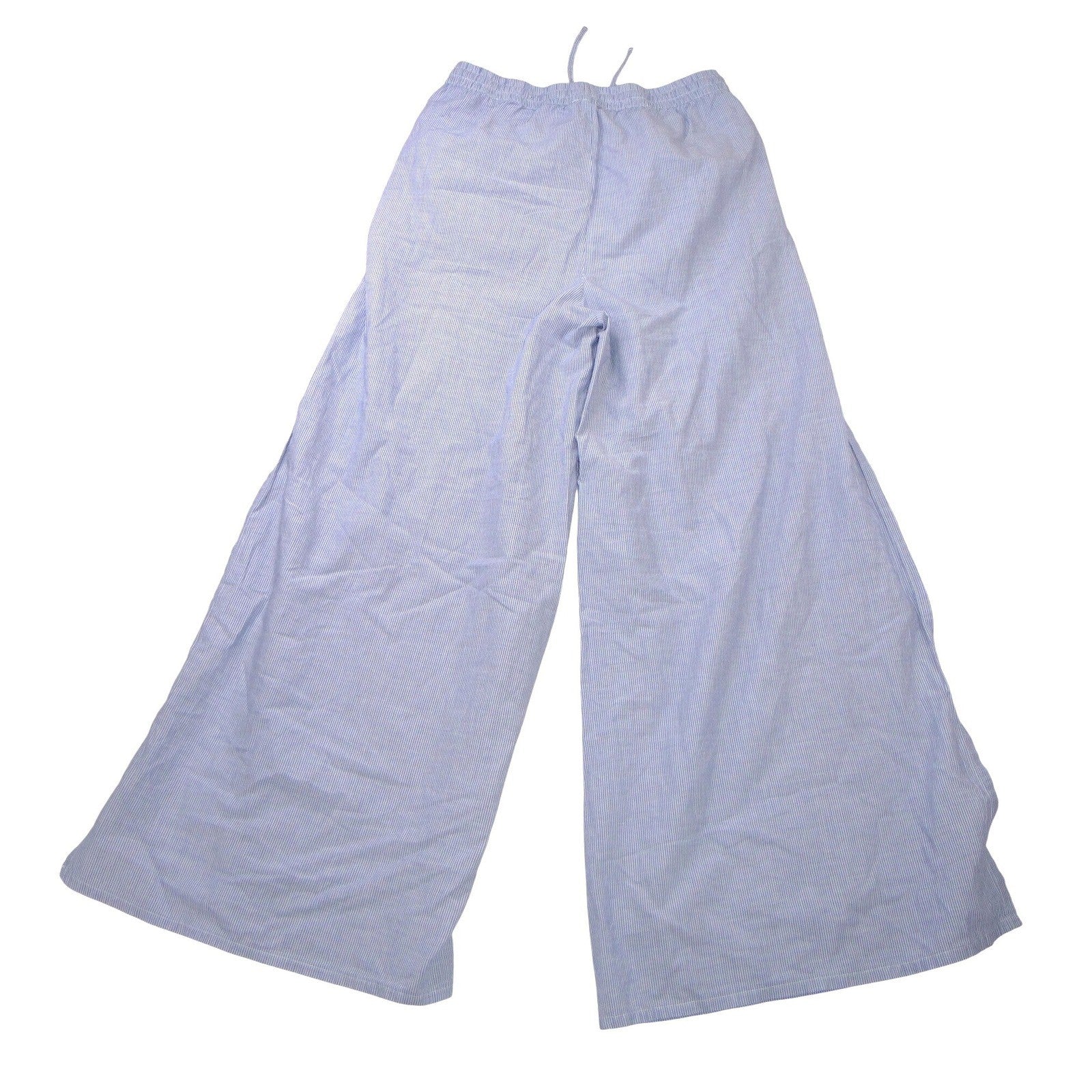 Onia Blue White Pinstripe Wide Leg Drawstring Pants Side Slit Womens Medium