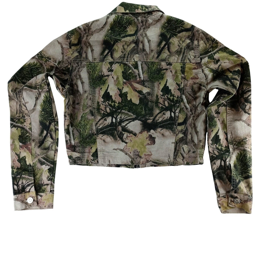 Refuge Camouflage Cropped Denim Jacket Women Size M Utility Pockets Casual