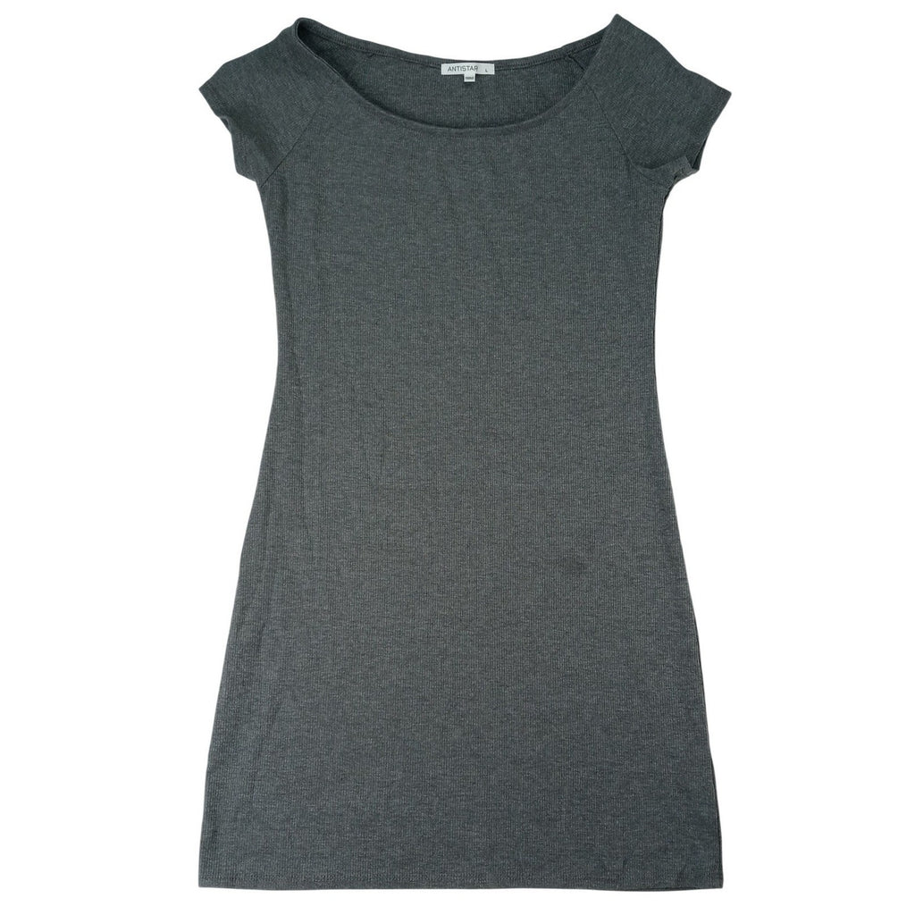 ANTISTAR Women's Charcoal Gray Ribbed Boat Neck Short Sleeve Dress Size L