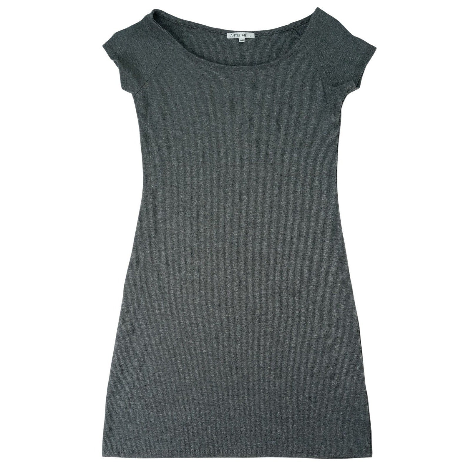 ANTISTAR Women's Charcoal Gray Ribbed Boat Neck Short Sleeve Dress Size L