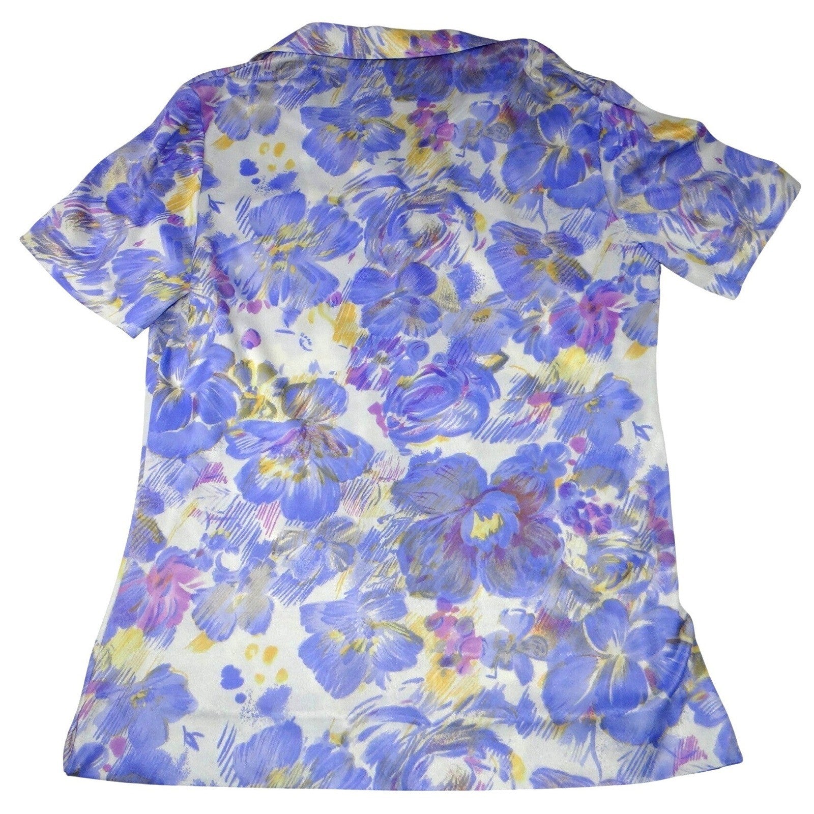 Vintage Gales Womens Floral Print Short Sleeve Collared Button Up Shirt Top