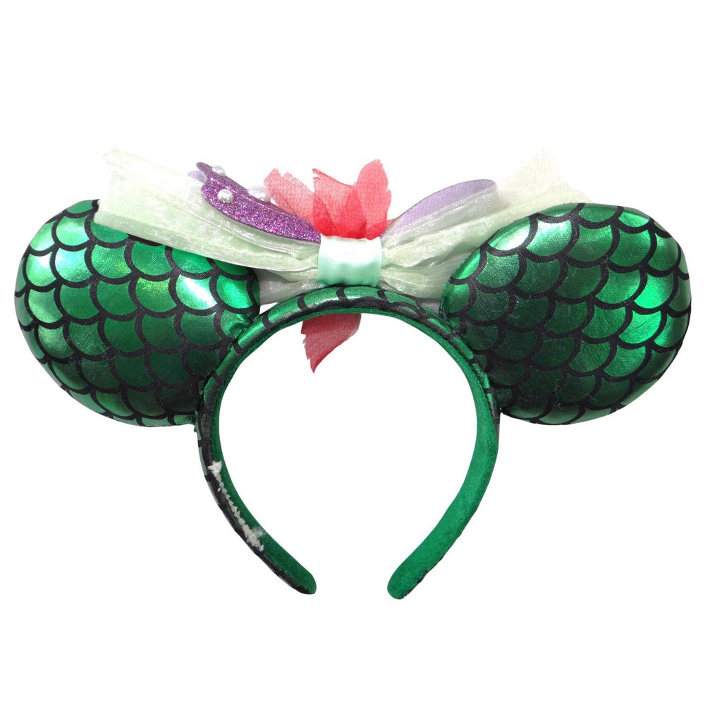 Mermaid Mouse Ears Headband Green Scale Purple Glitter Shell Bow Kids