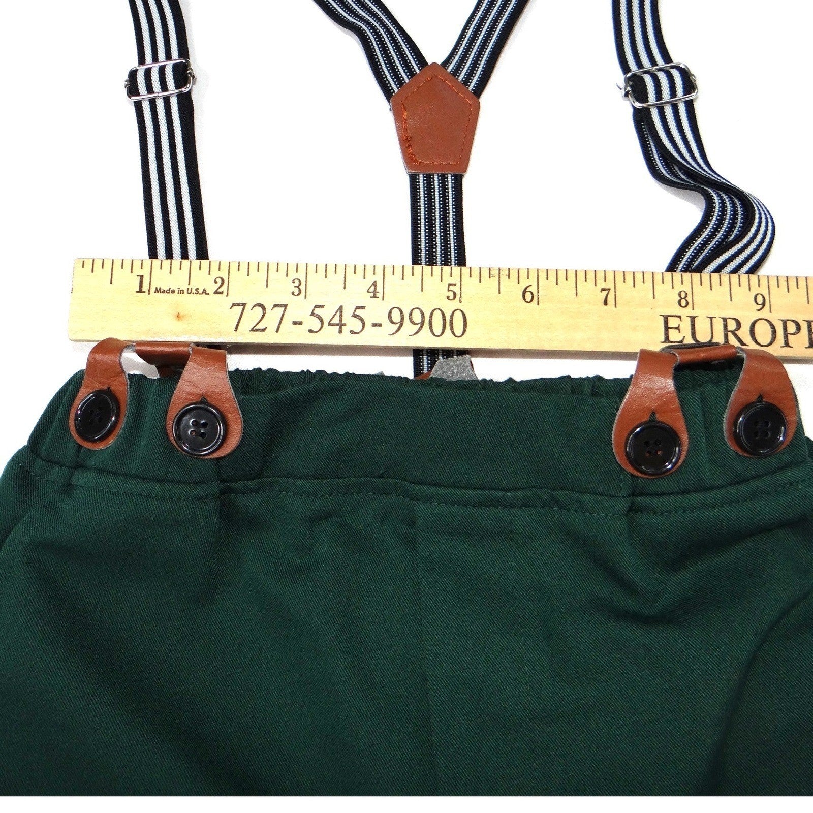 Boys Dark Green Dress Pants with Striped Suspenders Size 6-7T Formal Trousers
