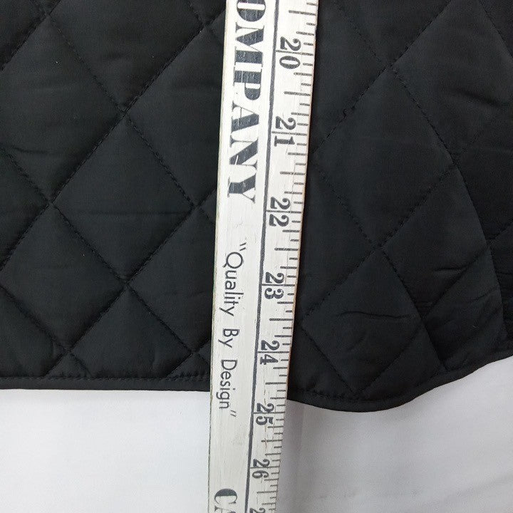 VTG Caribbean Joe Quilted Vest Black Blue Floral Lining Stand Collar Pockets M
