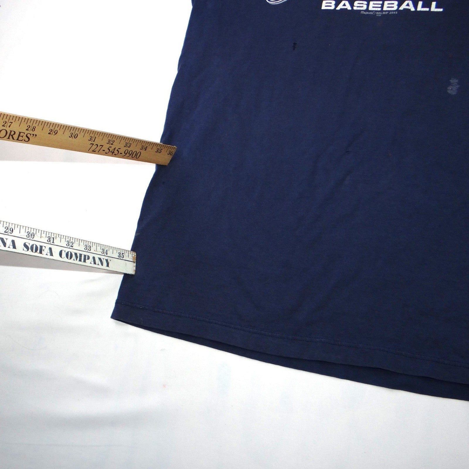 Majestic MLB 2003 Playoffs New York Yankees Baseball TShirt Mens Read Distressed