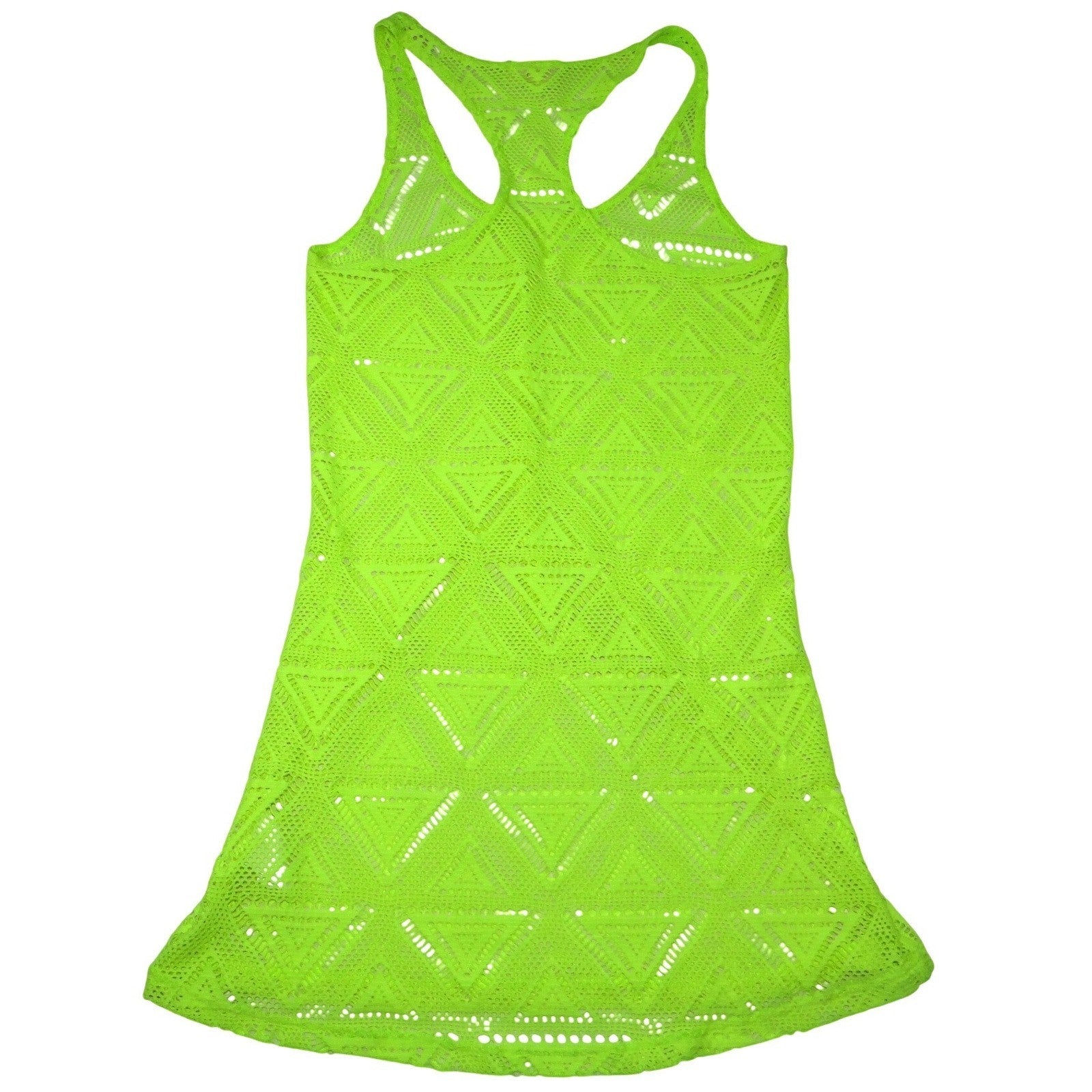 Del Mar Neon Lime Green Crochet Geometric Triangle Swim Cover Up Dress Small