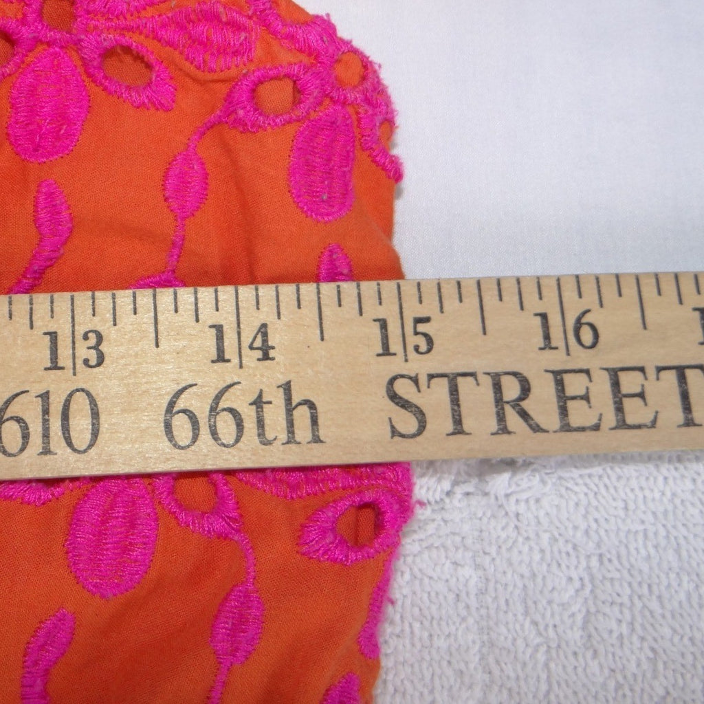 J.Crew Orange Pink Floral Eyelet Tiered Midi Dress Button Front Womens Size 0