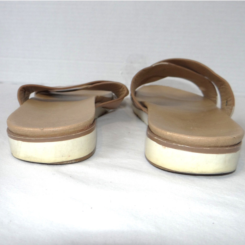 Catherine Malandrino Tan Leather Cross Strap Slide Sandals Womens 7.5 Brown