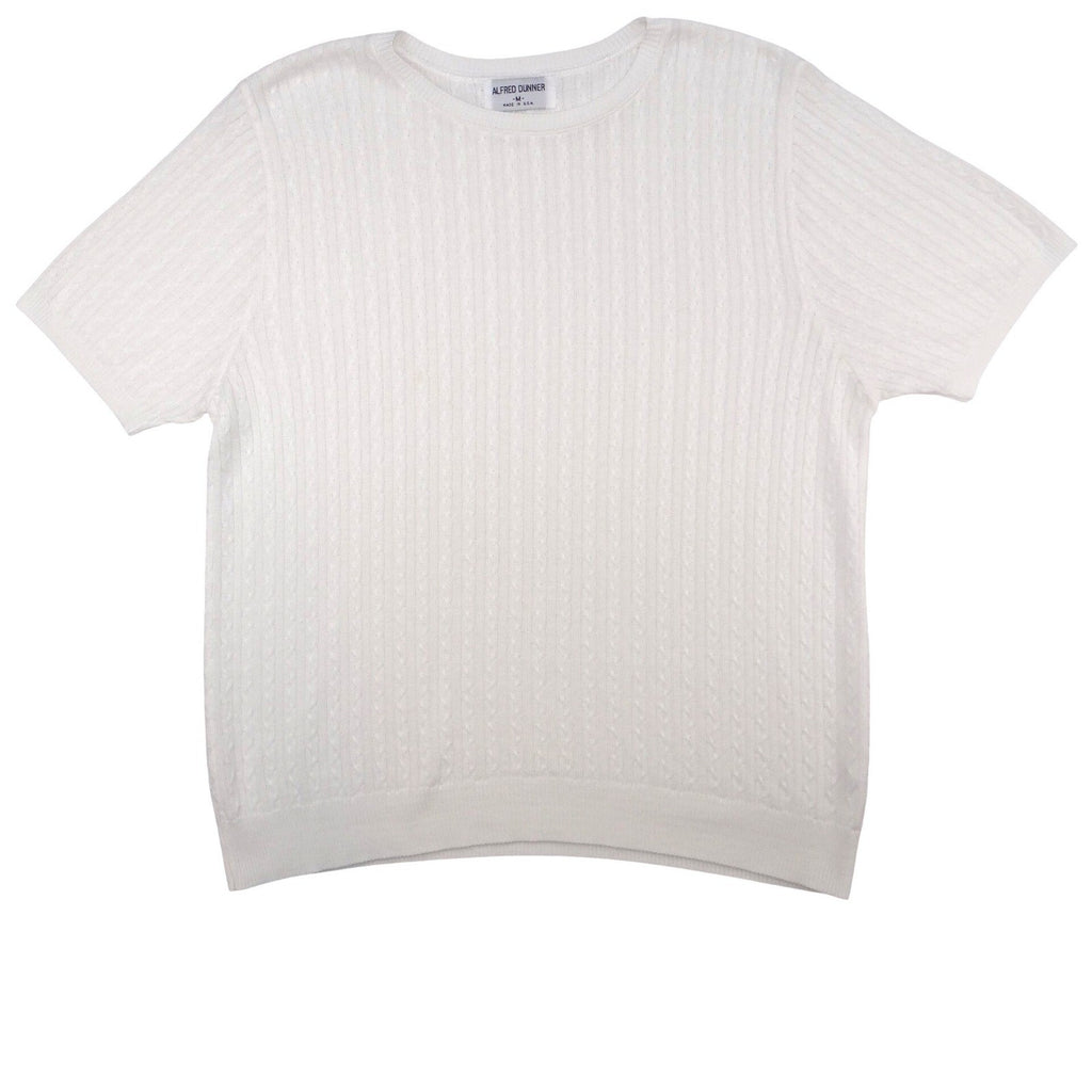 Alfred Dunner Women's White Cable Knit Short Sleeve Sweater Top Sz M Made in USA