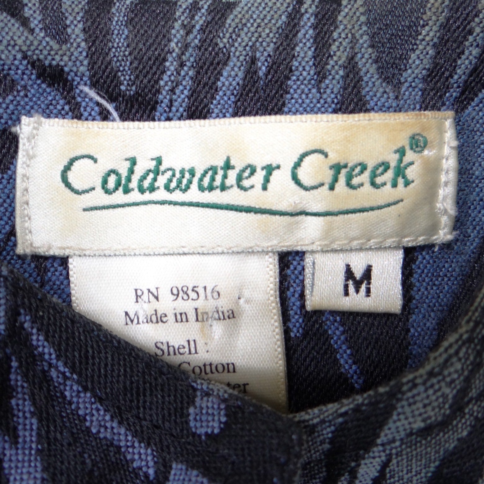 VTG Coldwater Creek Womens Blue Botanical Jacquard Mandarin Collar Jacket Size M