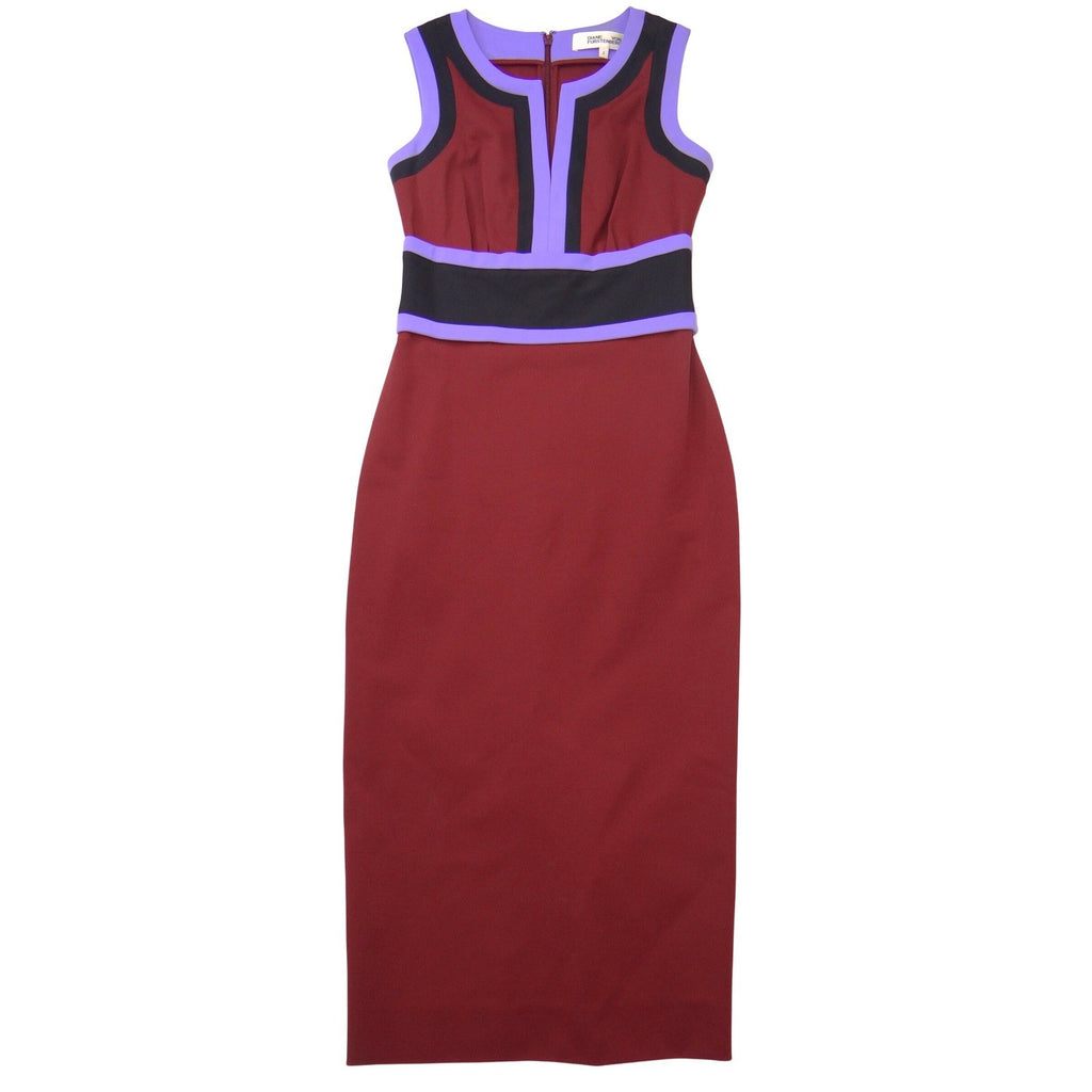 Diane von Furstenberg DVF Colorblock Sheath Midi Dress Burgundy Purple Black 0