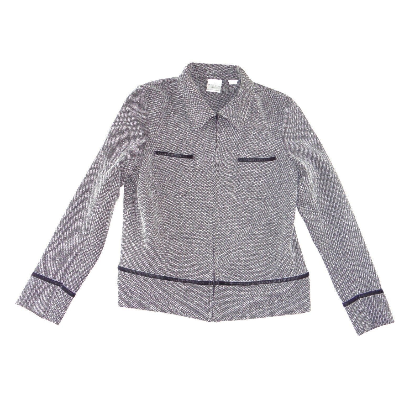 Emma James Petite Grey Textured Zip-Up Jacket Liz Claiborne Size P