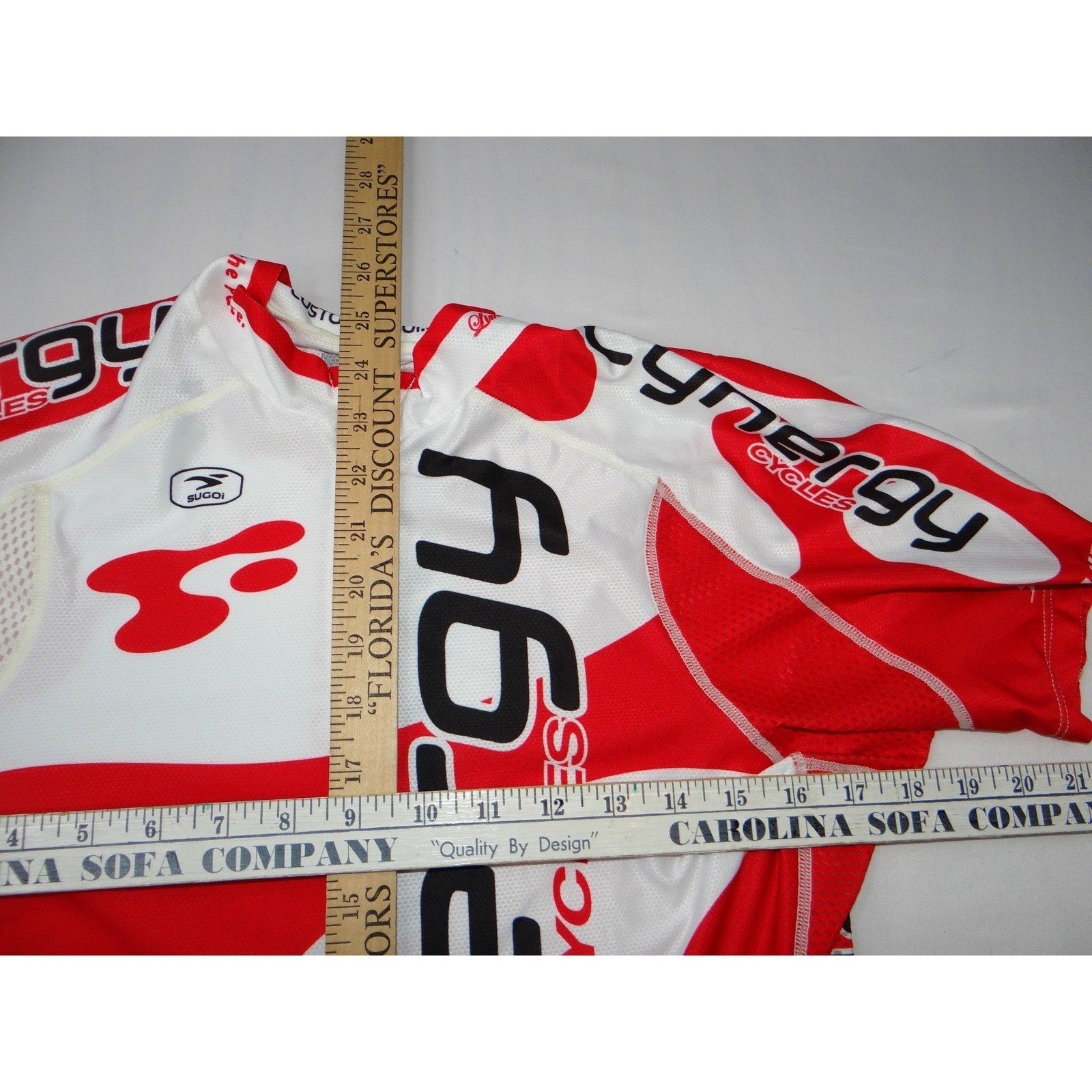 SUGOI Men's Cycling Jersey Short Sleeve Red White Cynergy Cycles Performance Fit