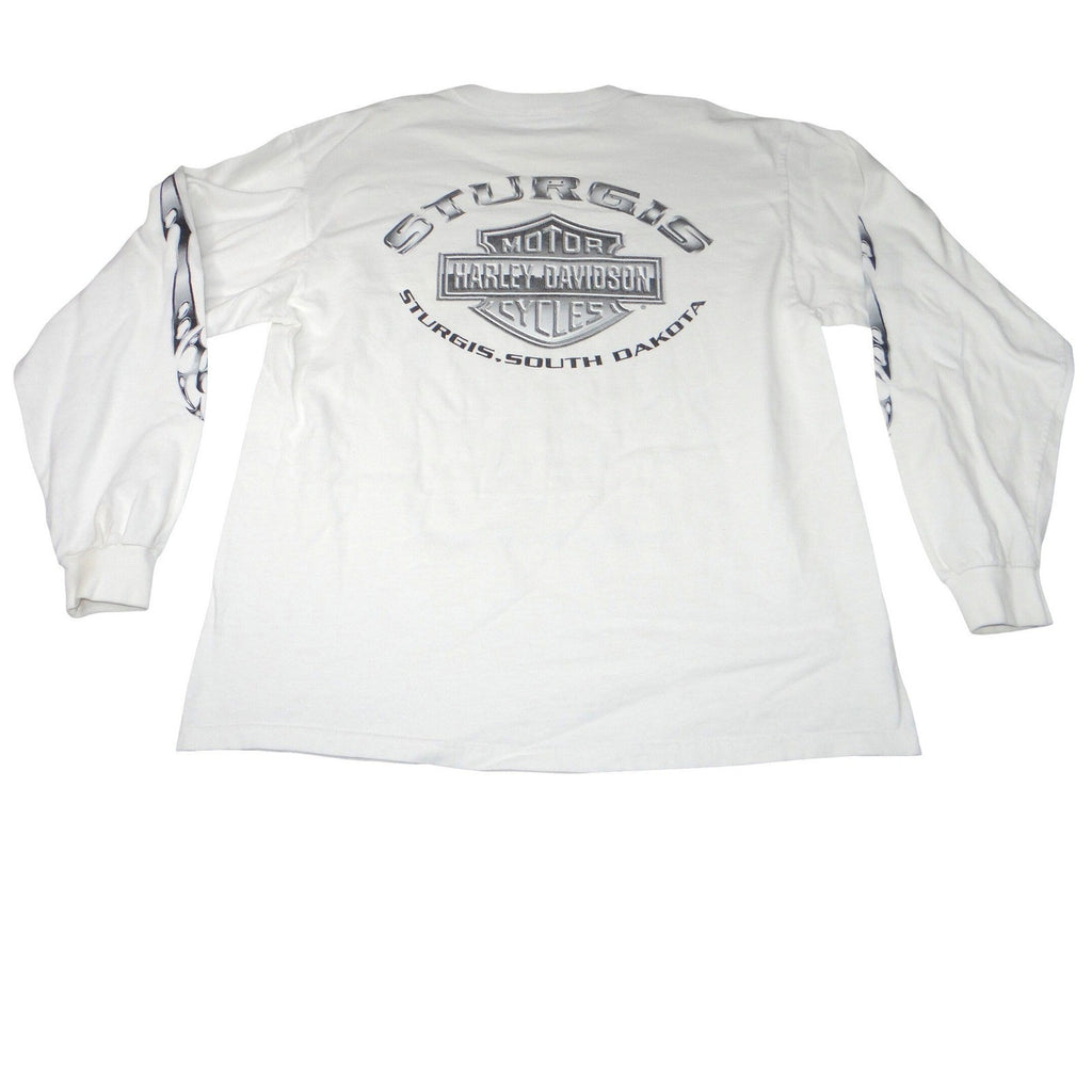 VTG Harley Davidson Sturgis 2001 Black Hills Rally Long Sleeve Tee White Mens L