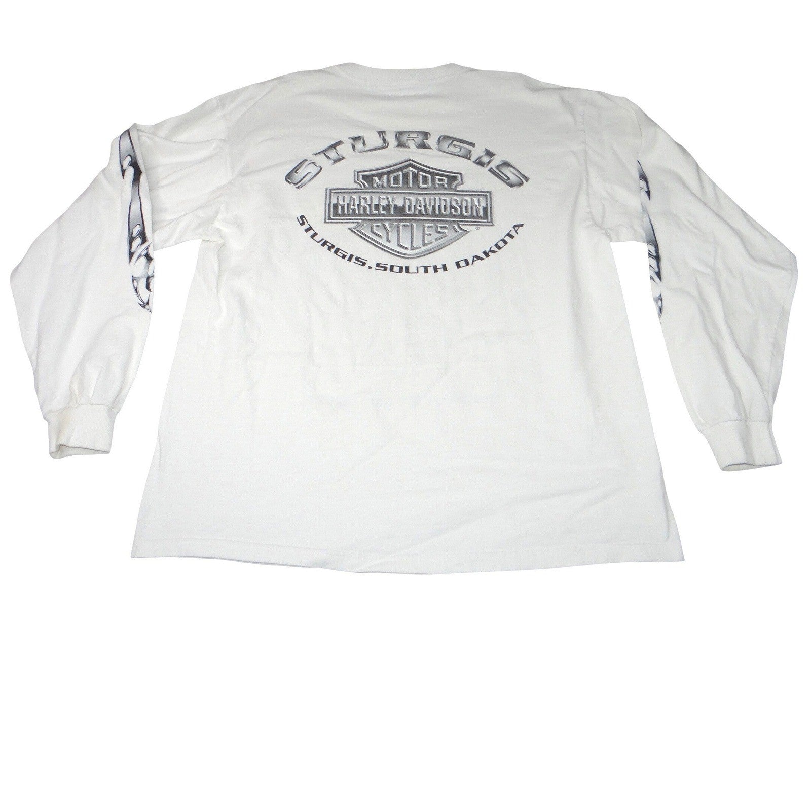 VTG Harley Davidson Sturgis 2001 Black Hills Rally Long Sleeve Tee White Mens L