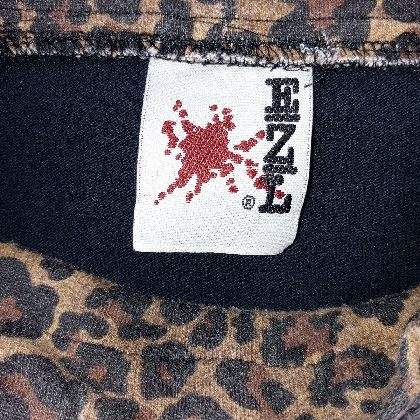 Vintage ENZL Women's Black Leopard Collar Mock Neck Long Sleeve Animal Detail