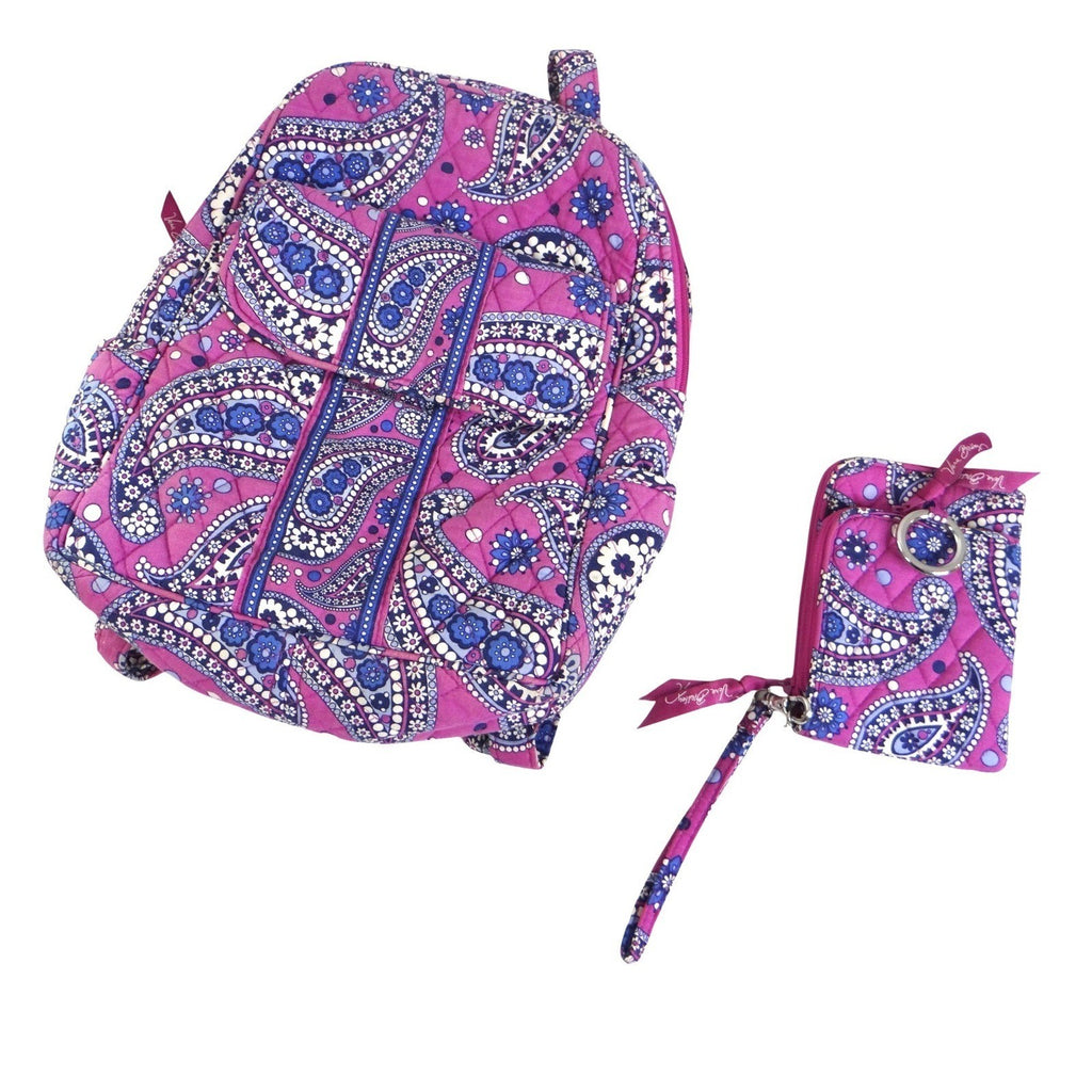 Vera Bradley Purple Paisley Quilted Cotton Backpack and Matching Wristlet Set