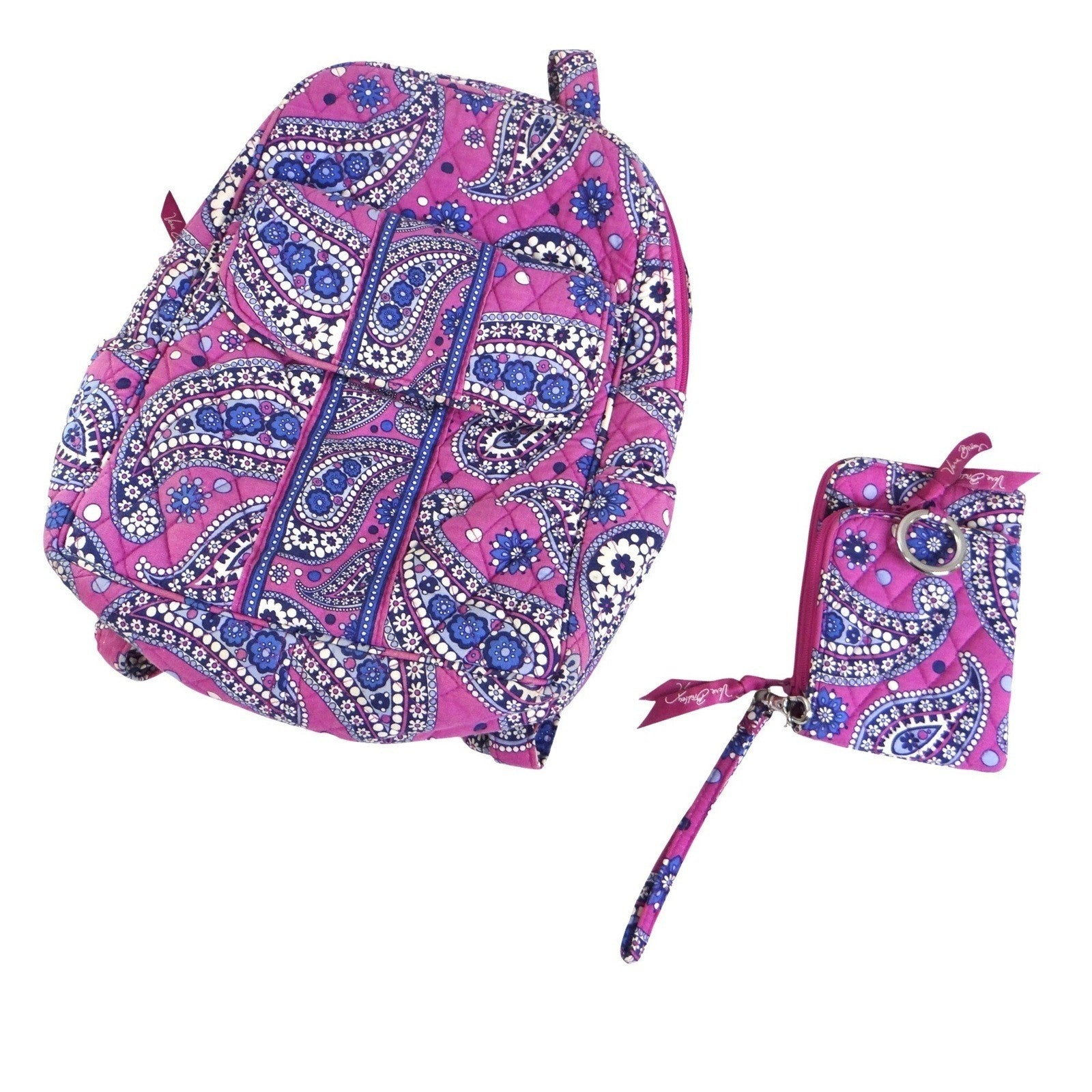 Vera Bradley Purple Paisley Quilted Cotton Backpack and Matching Wristlet Set