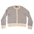 Ann Taylor Factory Striped Cardigan Sweater Cream Navy Blue Button Front Large