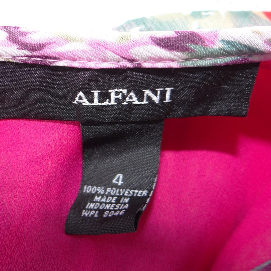 Alfani Womens Red Pink Purple Floral Ruffle Neck Chiffon Shift Dress Size 4