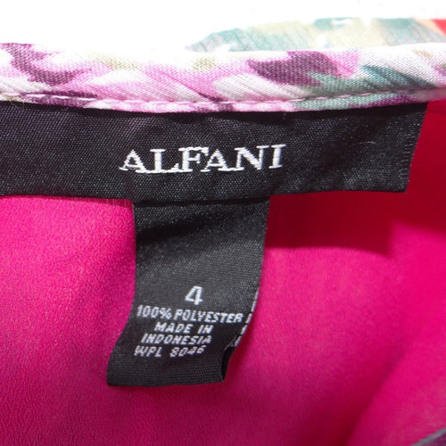 Alfani Womens Red Pink Purple Floral Ruffle Neck Chiffon Shift Dress Size 4