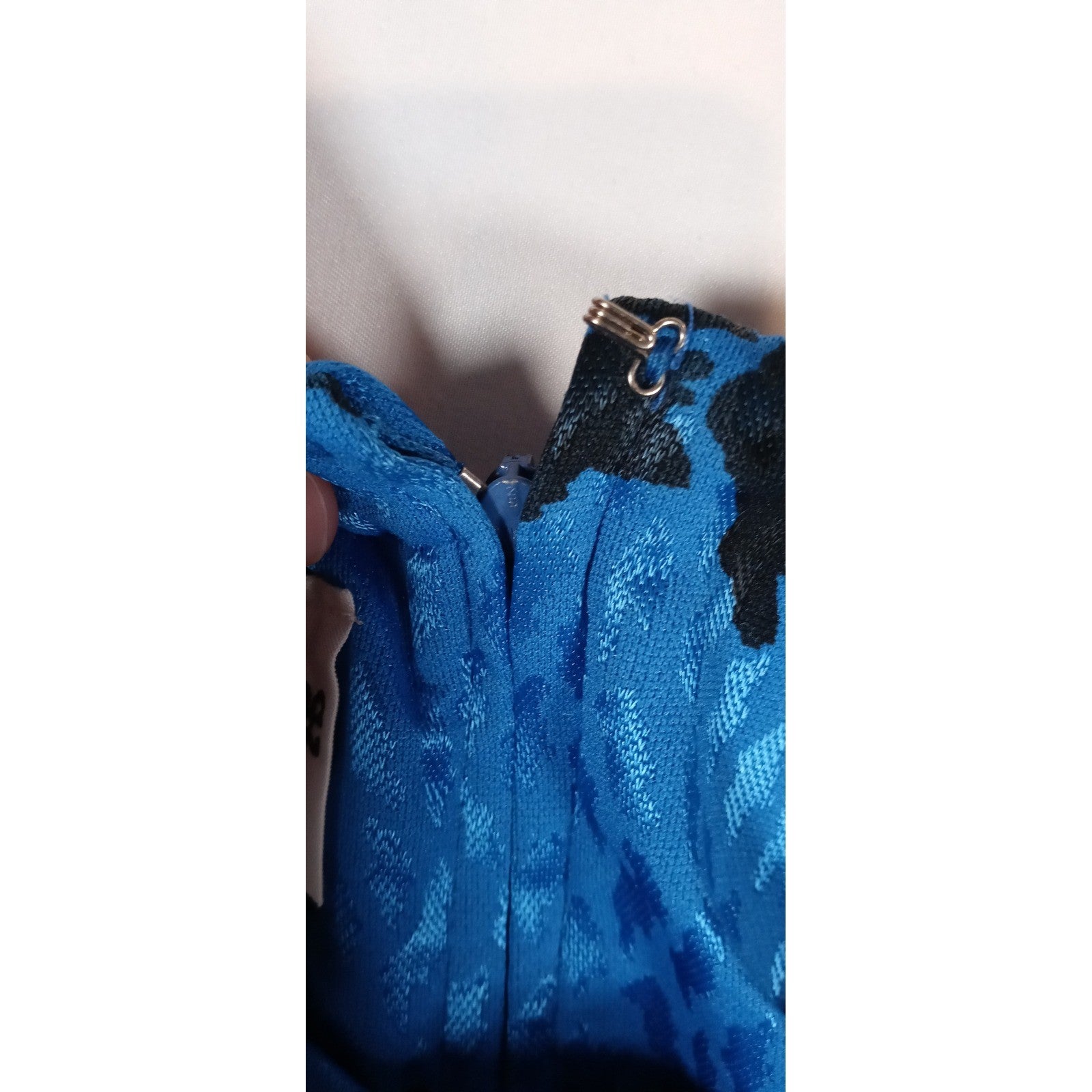 VTG Dress Union Made Blue Black Rose Print Midi Long Sleeve Elastic Waist J Gee