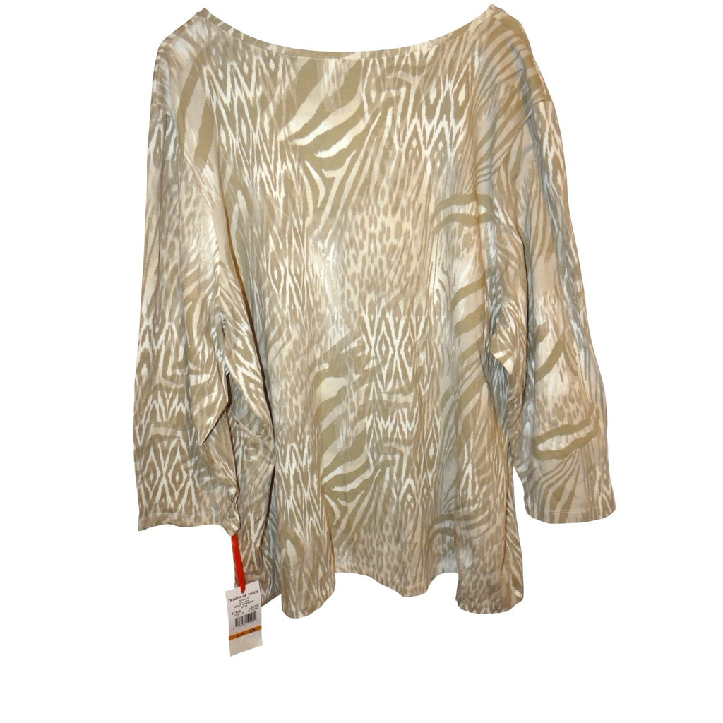 Hearts of Palm Women 3X Tunic Top Long Sleeve Beige Zebra Print V Neck