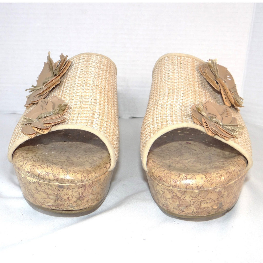Jaclyn Smith Adina Natural Wedge Sandals Floral Cork Platform Beige Womens 10M
