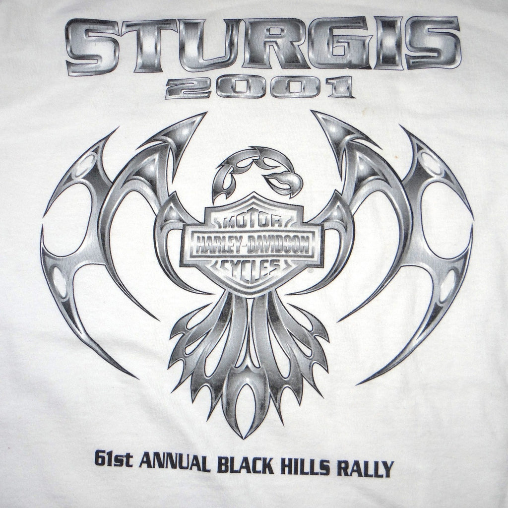 VTG Harley Davidson Sturgis 2001 Black Hills Rally Long Sleeve Tee White Mens L