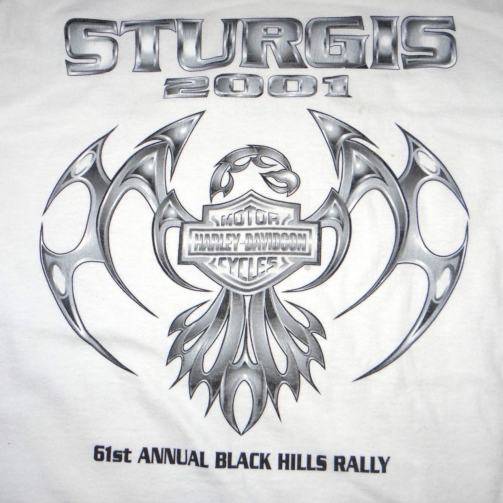 VTG Harley Davidson Sturgis 2001 Black Hills Rally Long Sleeve Tee White Mens L
