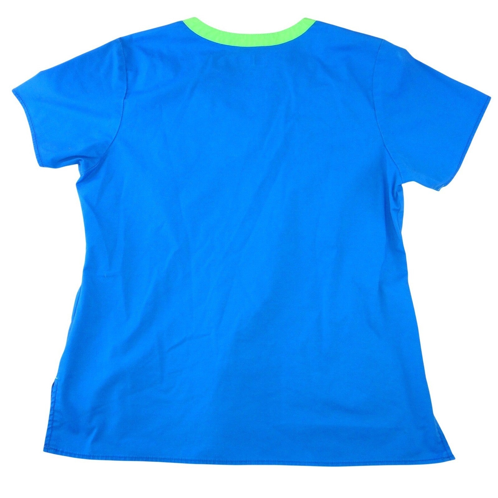 WonderWink WonderFlex Womens Blue Lime Green V-Neck Scrub Top Size Medium 0168