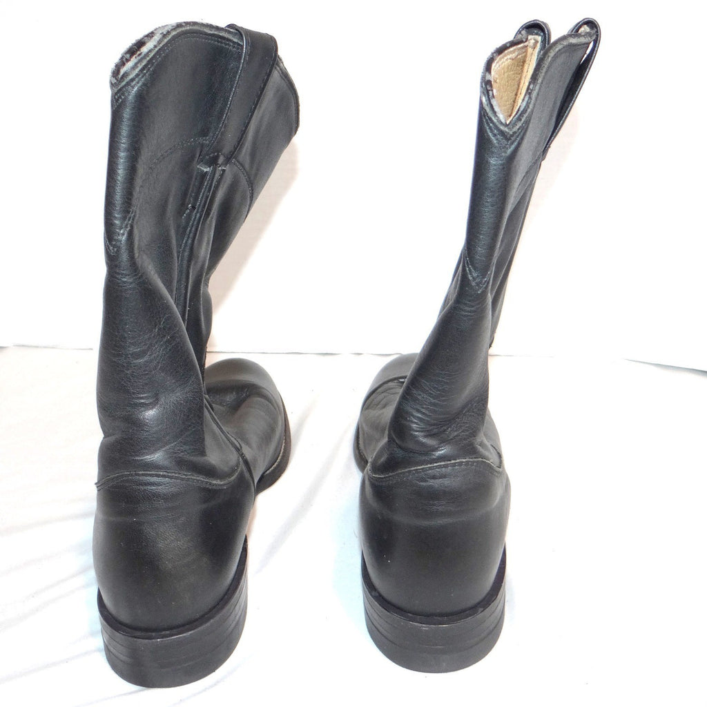 Justin L3620 Black Leather Roper Western Boots Womens 7 B Made in USA Round Toe