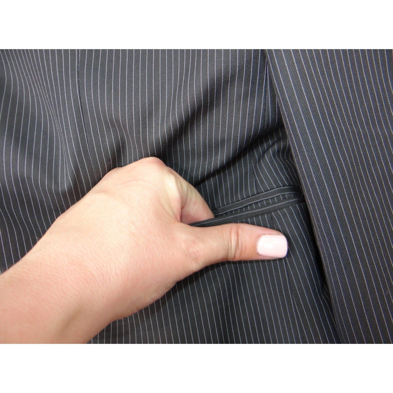 Insignia Collezione Men High Twist Microtech Super Deluxe Pinstripe Blazer Sz L