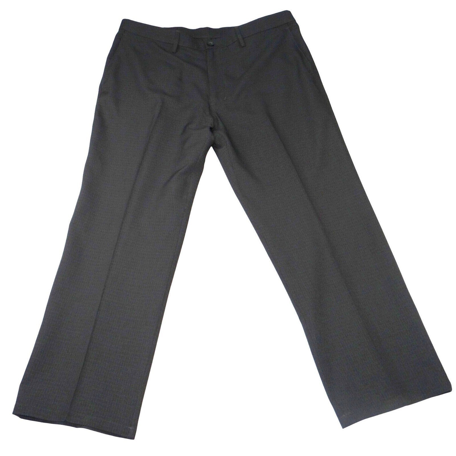 Haggar H26 Mens Dress Pants 38x29 Charcoal Black Micro Check Straight Leg Slacks