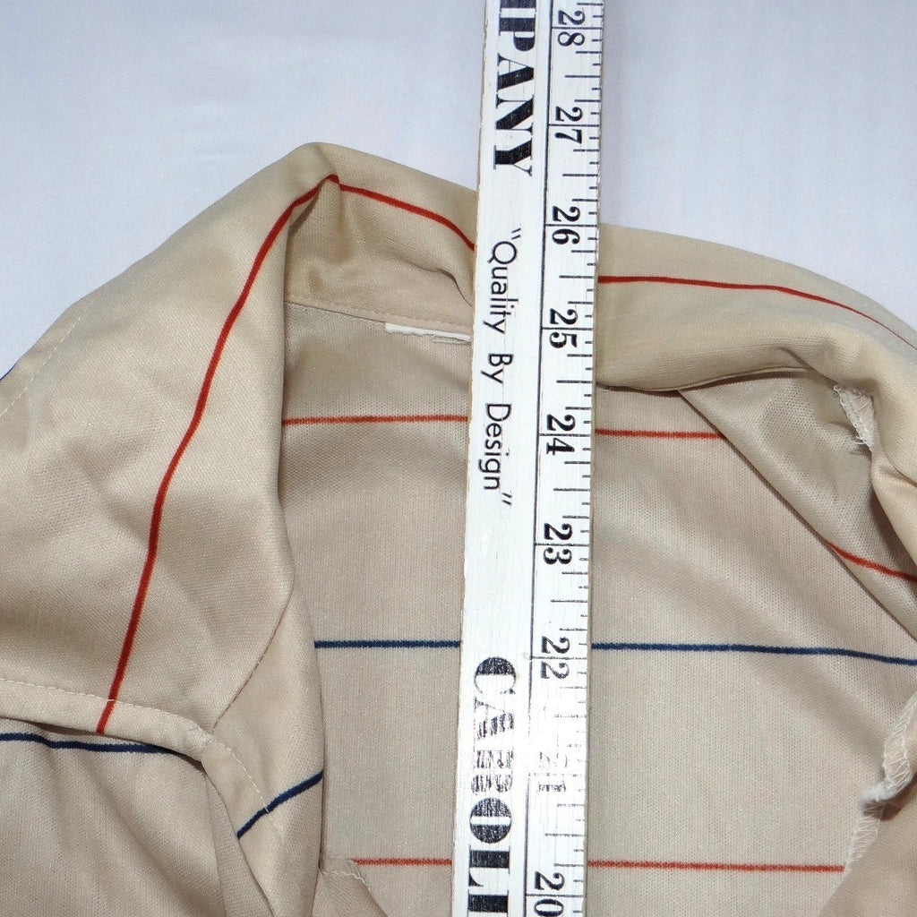 Vintage 70s Striped Long Sleeve Polo Shirt V-Neck Cream Red Navy Mens Medium