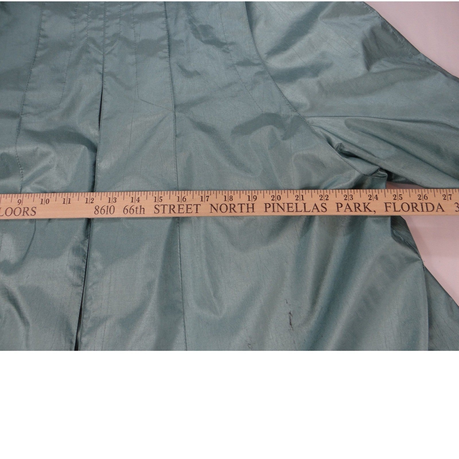 Vintage British Mist Teal Raincoat Women's Size 16 Trench Style Water Resistant