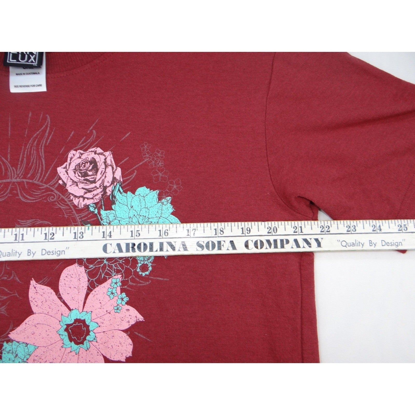 Modern Lux Sun Floral Graphic T Shirt Burgundy Cotton Poly Blend S M