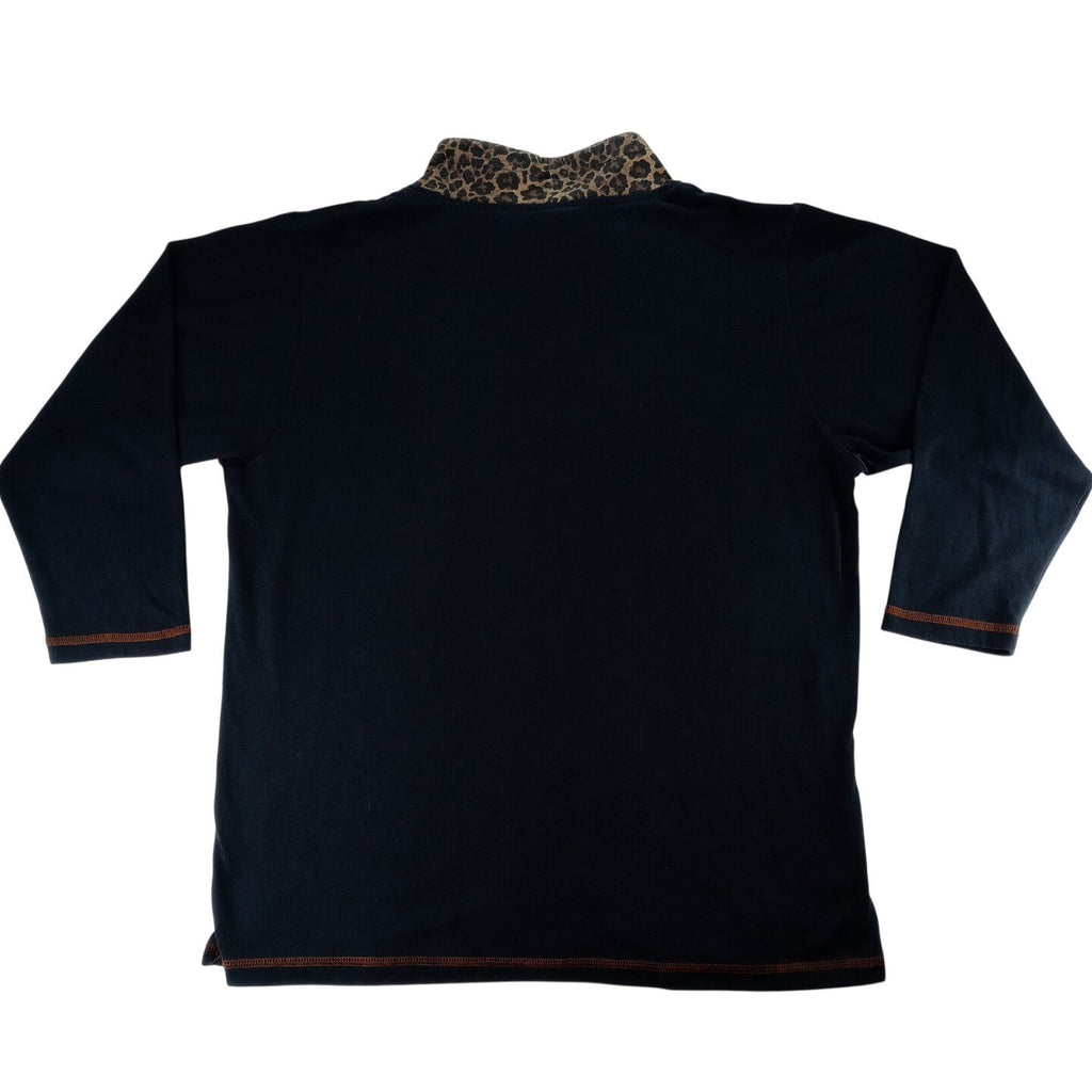 Vintage ENZL Women's Black Leopard Collar Mock Neck Long Sleeve Animal Detail
